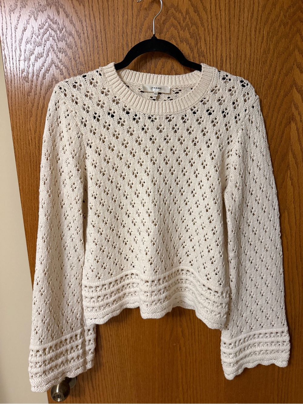 Frame Cotton Silk Cream Pointelle Knit Sweater